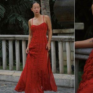 (MESHKI) CHIFFON MAXI DRESS RED